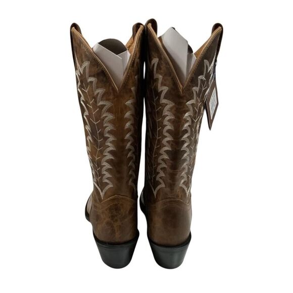 Old West Cowboy Boots Men 10.5 EE Brown Leather Pointed Toe Embroidery Western